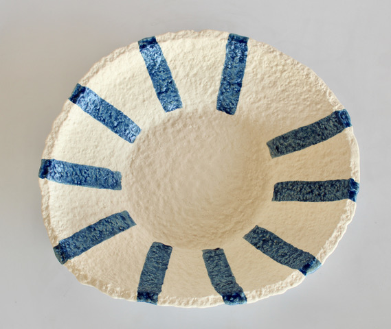 Large Blue Stripe Ceramic Flat Bowl